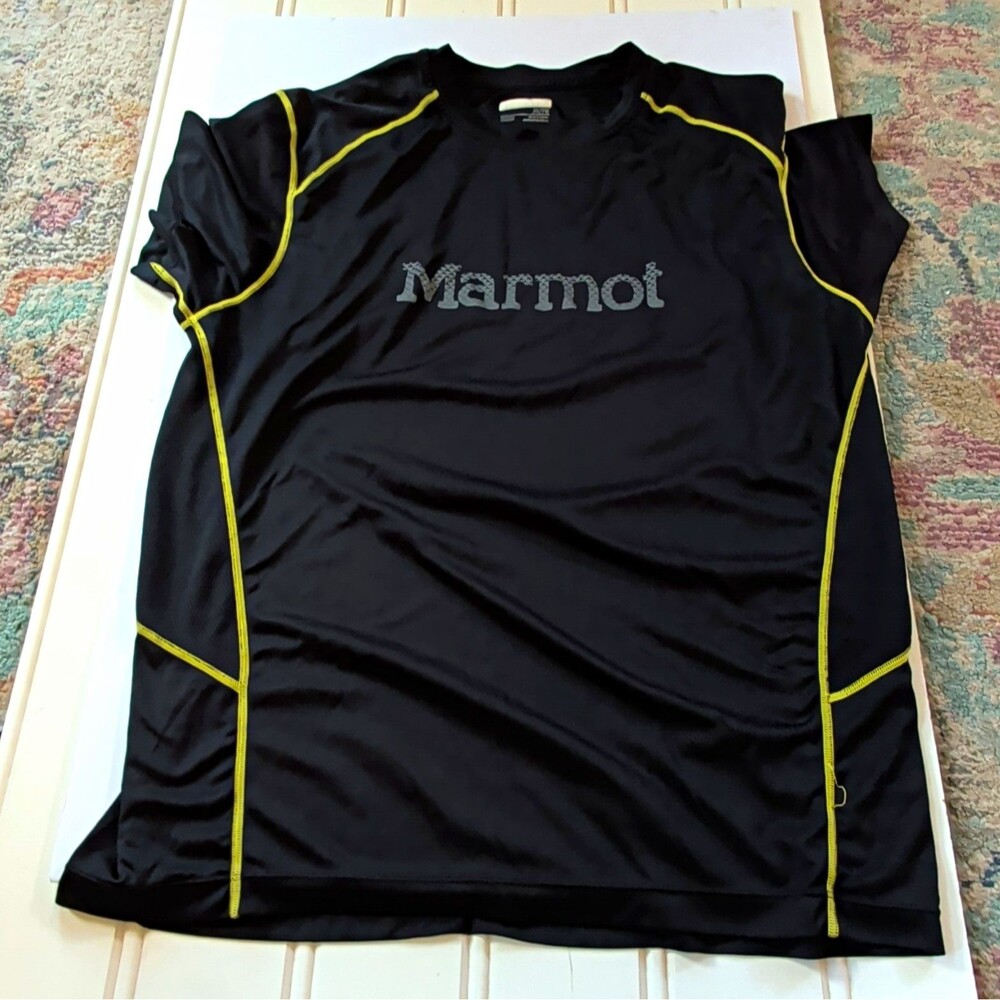 Marmot Men's Logo T-Shirt XL Black/Yellow Polyester Lightweight Athletic Fit